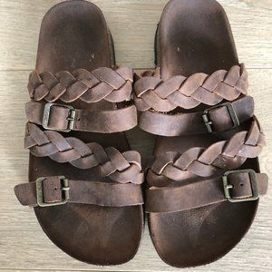 Leather slip on sandals
